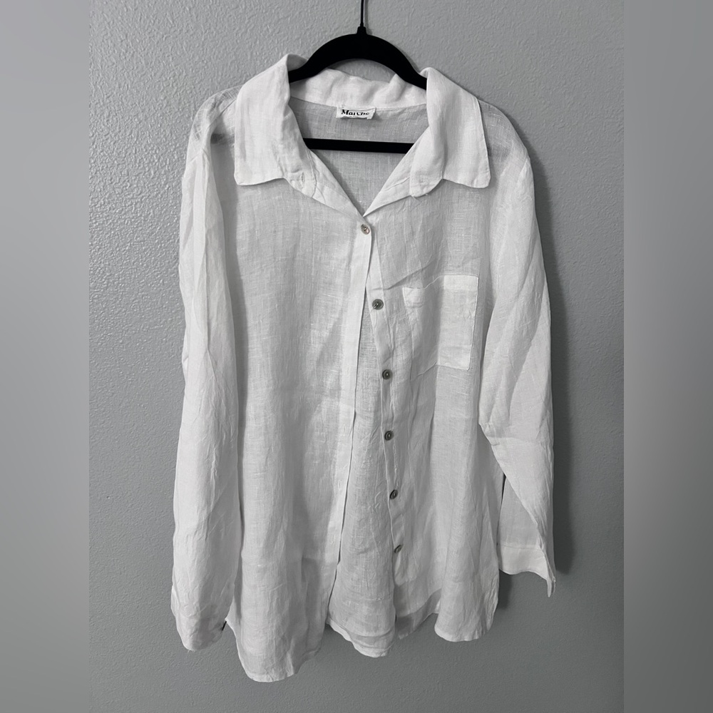Chic Linen White Button Down Shirt - image 3